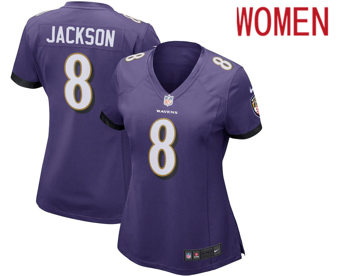 Women Baltimore Ravens #8 Lamar Jackson Nike Purple Game Player NFL Jersey